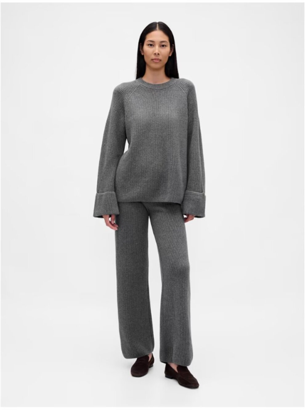 NWT - Gap - CashSoft Shaker-Stitch Boyfriend Sweater - Sz M - Gray